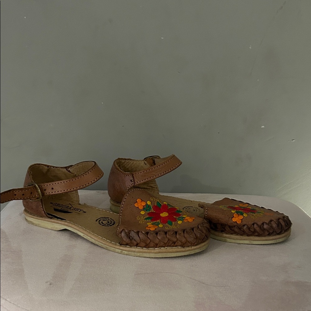 Brown Kids Shoes with Floral Design